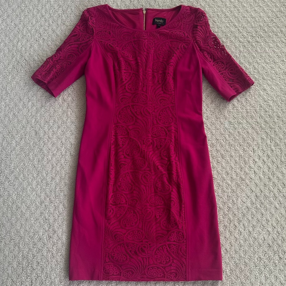 Laundry by Shelli Segal Magenta Rose Lace Sheath Dress 6 Cocktail Feminine Party